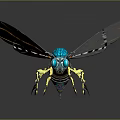 Artistic Bee Figurine With Blue Head Yellow Black Striped Body Transparent Wings And Metallic Legs