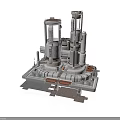 Detailed Industrial Metal Mechanical Model With Cylindrical Towers And Square Base