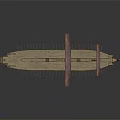 Ancient Wooden Ship With Red Sails And Traditional Rowing Oars Design 3d model