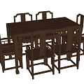 Chinese Style Solid Wood Dining Table Set With Carved Chairs And Classic Design 3d model