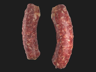 Two Cured Sausages With Textured Surface And Visible White Fat Particles 3d model