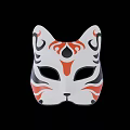 Japanese Style Decorative Ornament Set with White Cat Face Mask and Red Black Patterns