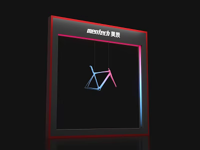 Meritech Event Display Wall With Red Frame Hanging Bicycle Model And Neon Lights 3d model