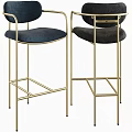 Stylish Modern Stools with Gold Metal Frame and Dark Blue Black Upholstered Seats