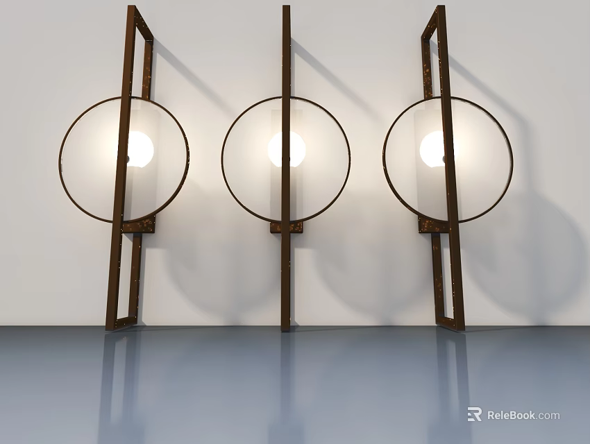 Brown Frame Round Glass Panel Swing Doors For Modern Interior 3d model