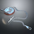 Vintage Pocket Watch Clothing Accessory With Silver Chain Blue Dial And Gear Details