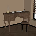 Classic Wooden Desk With Vase Dried Branches Open Book Pen Holder And Stool