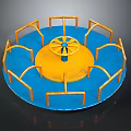 Circular Architectural Structure With Blue Base Yellow Center And Orange Railings