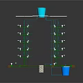Industrial Metal Frame Structure with Pipes Blue Barrels and White Components
