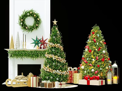 Christmas Decorative Living Supplies Including Trees Wreath Gifts Candles And Lanterns 3d model