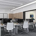Modern Public Office Space with Workstations Computers and White Office Chairs 3d model