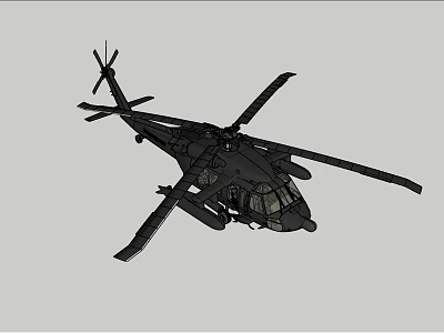 Black Military Helicopter With Rotor Blades And Detailed Aerial Design 3d model
