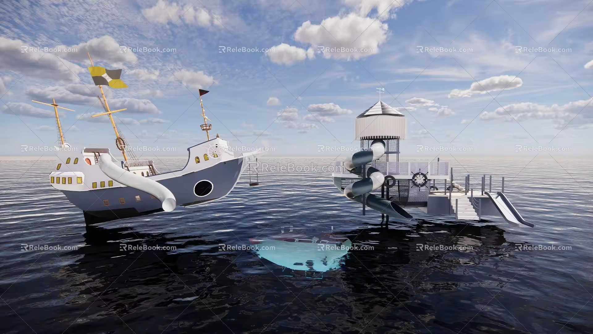 Modern Slide Child Zone Pirate Ship Slide Submarine 3d model