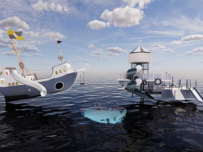 Modern Slide Child Zone Pirate Ship Slide Submarine 3d model