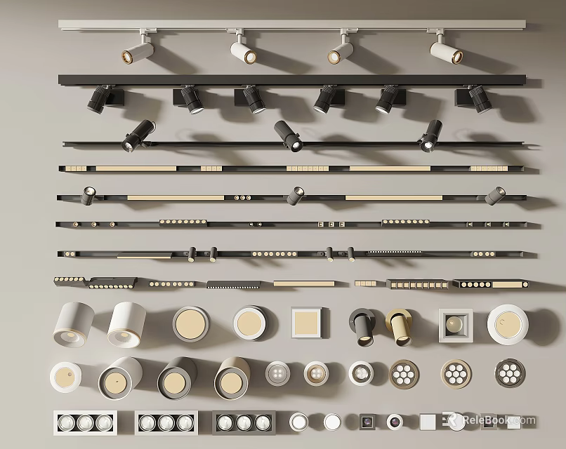High Quality Downlights And Spotlights With Track Mounts Various Sizes And Modern Styles 3d model 