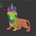 Golden Lion Sculpture With Crown Decoration Standing On Reflective Dark Surface