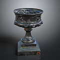 Silver Carved Decorative Vessel With Intricate Patterns And Pedestal Base
