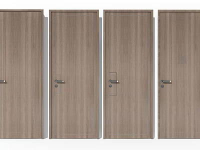 Four Wooden Hinged Doors With Modern Design And Simple Handles For Home Interior 3d model
