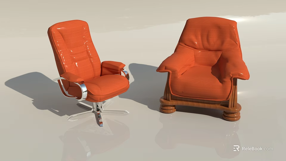 Stylish Orange Single Sofa Designs Featuring Metal Frame Swivel Base And Wooden Legs 3d model 