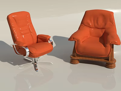 Stylish Orange Single Sofa Designs Featuring Metal Frame Swivel Base And Wooden Legs 3d model