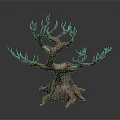 3D Withered Tree Model with Twisted Branches and Exposed Root Structure