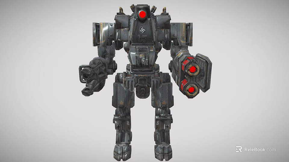 Combat Mech Robot Weapon Design With Armored Body And Red Eyes 3d model 