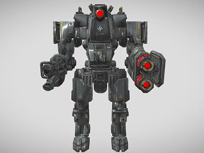 Combat Mech Robot Weapon Design With Armored Body And Red Eyes 3d model