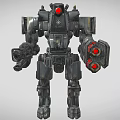 Combat Mech Robot Weapon Design With Armored Body And Red Eyes