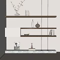 Modern Wall Mounted Storage Shelving Unit With Wooden Shelves Books And Decorative Vases