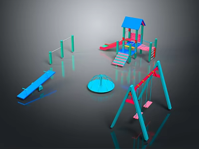 Colorful Children's Playground Building With Slide Swings Seesaw Climbing Frame And Spinning Disk 3d model