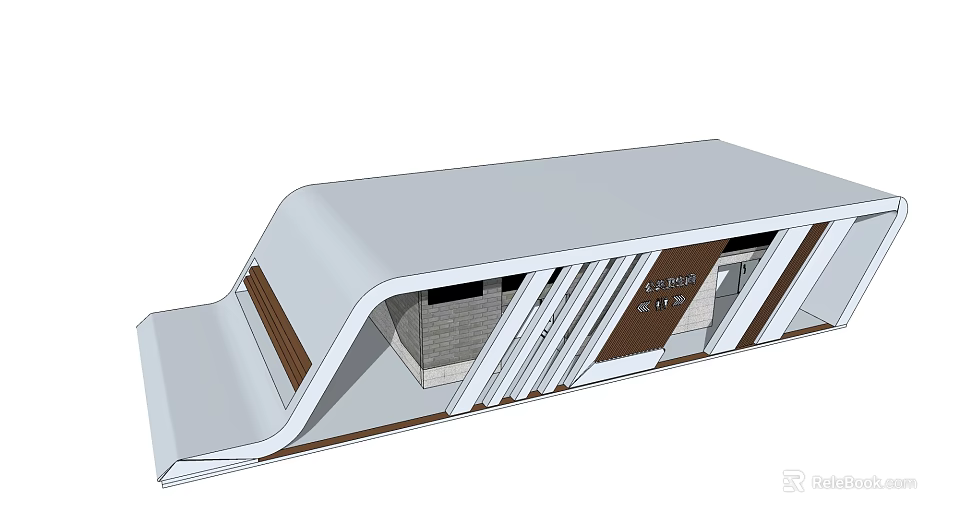 Modern Architectural Structure With Curved Roof And Geometric Interior Design 3d model