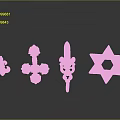 Golden Decorative Sculpture Carvings Featuring Fleur de Lis Cross Sword and Star Shapes