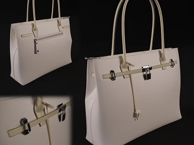 Stylish White Leather Handbag With Metal Lock And Elegant Handles For Modern Fashion 3d model