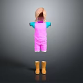 Mannequin Wearing Pink Overalls Blue Long Sleeve Top And Yellow Boots