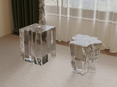 Modern Crystal Stools With Geometric And Irregular Texture In Living Room 3d model