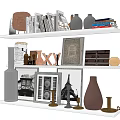 Modern Decorative Ornament Collection With Vases Photo Frames Candle Holders And Books On Shelves