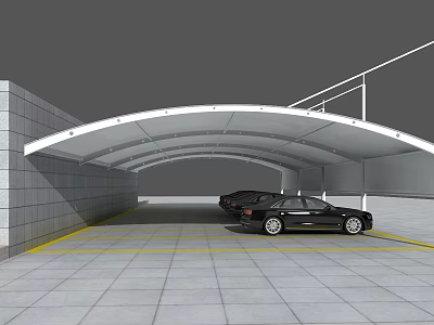White Canopy Covered Outdoor Car Parking Area With Modern Curved Design 3d model
