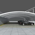 White Canopy Covered Outdoor Car Parking Area With Modern Curved Design