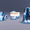 Blue Transparent Cubes With Crystalline Textures And Surrounding Blue Shards 3d model