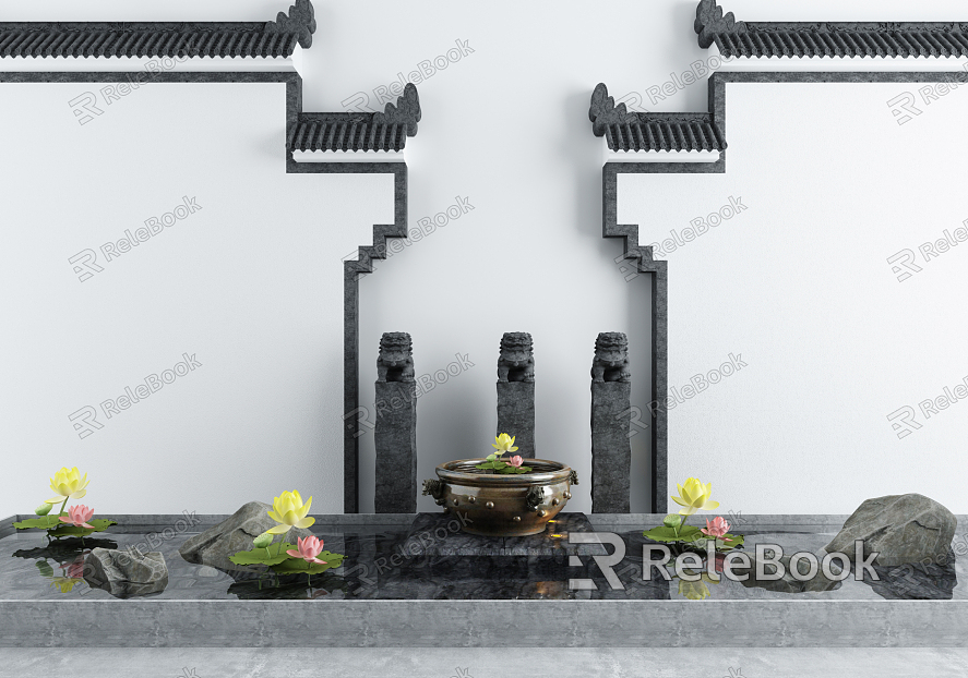 New Chinese style garden landscape courtyard waterscape sketch model