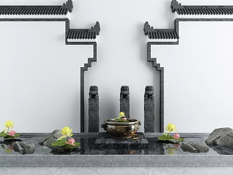 New Chinese style garden landscape courtyard waterscape sketch 3d model