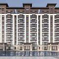 Multi Story Residential Building Entrance With Stone Decoration Balconies And Double Doors