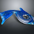 Blue Glass Dolphin Shaped Aquatic Animal With Glossy Texture Circular Hole In Dark Background