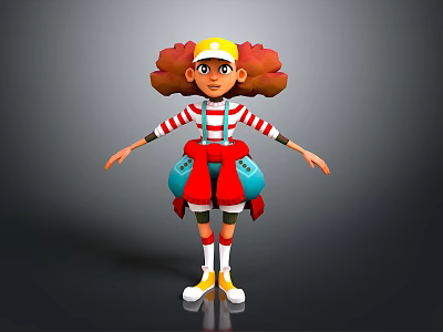 Game And Movie Character With Red Curly Hair Yellow Cap Striped Shirt And Blue Overalls 3d model