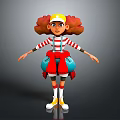 Game And Movie Character With Red Curly Hair Yellow Cap Striped Shirt And Blue Overalls