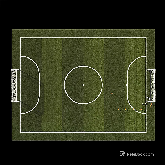 Top View Football Field Layout With Green Grass White Markings And Goal Posts 3d model 