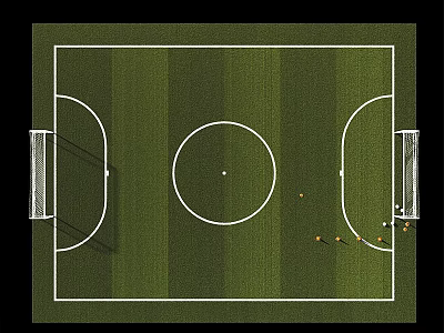 Top View Football Field Layout With Green Grass White Markings And Goal Posts 3d model