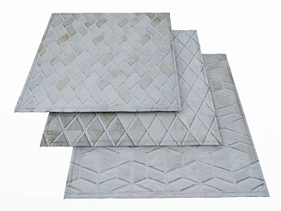 Light Gray Square Rugs with Geometric Patterns and Textured Design Set of Three 3d model