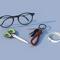 Black Glasses Scissors With Green Handles Keychain And Clear Tape Collection