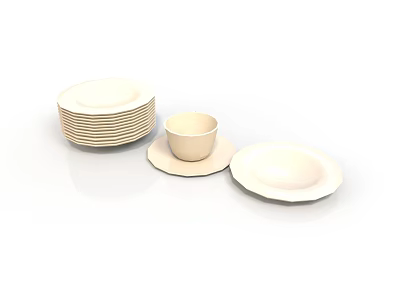 Everyday Household Tableware Including Stacked Plates A Cup With Saucer And Two Separate Plates 3d model